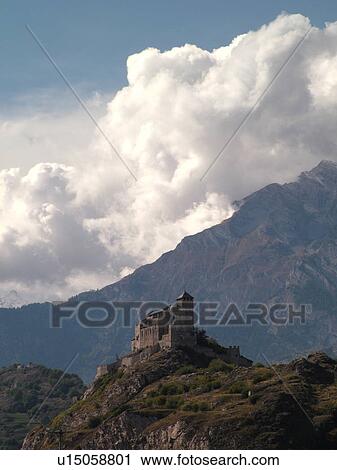 Stock Image -  Switzerland, Europe, valais, wallis, Sion, Rhone Valley, Fendant Wine Region, Church of Notre Dame de ValFre, 11th century. Fotosearch