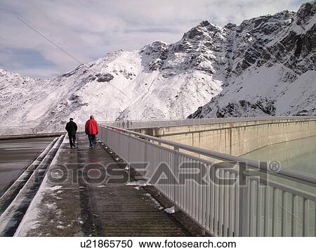 Stock Image -  Switzerland, Europe, valais, wallis, Val D'Heremence, Dam Grande Dixence, 2, 365 metres, world's highest concrete dam, Lac des Dix. Fotosearch