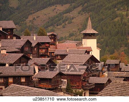 Switzerland, Europe, valais, wallis, Val d'Anniviers, Grimentz, alpine village, church, rooftops View Large Photo Image Stock Image - Switzerland, Europe, valais, wallis, Val d'Anniviers, Grimentz, alpine village, church, rooftops. Fotosearch