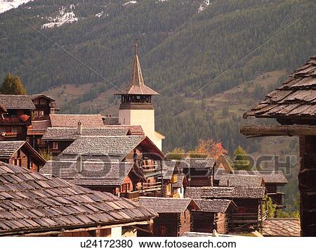 Switzerland, Europe, valais, wallis, Val d'Anniviers, Grimentz, alpine village, church, rooftops View Large Photo Image Stock Image - Switzerland, Europe, valais, wallis, Val d'Anniviers, Grimentz, alpine village, church, rooftops. Fotosearch