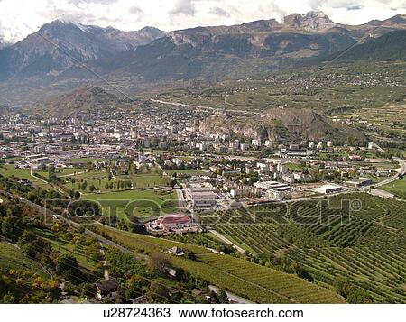 Stock Image -  Switzerland, Europe, valais, wallis, Sion, Rhone Valley, Fendant Wine Region. Fotosearch