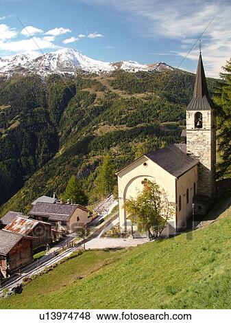 Switzerland, Europe, valais, wallis, Val d'Anniviers, Chandolin, church, alpine village, snow-capped mountain peaks View Large Photo Image Stock Photo - Switzerland, Europe, valais, wallis, Val d'Anniviers, Chandolin, church, alpine village, snow-capped mountain peaks. Fotosearch