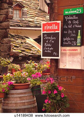 Switzerland, Europe, valais, wallis, Val D'Herens, Evolene, chalet, cafT, restaurant, menu View Large Photo Image Stock Photo - Switzerland, Europe, valais, wallis, Val D'Herens, Evolene, chalet, cafT, restaurant, menu. Fotosearch