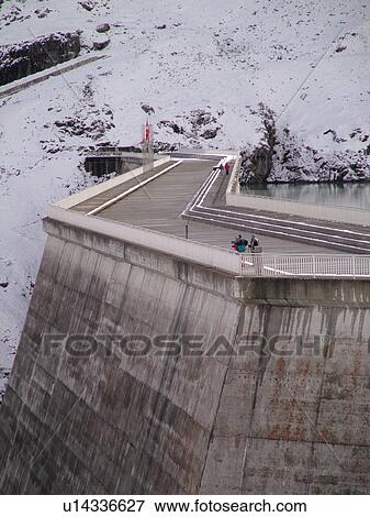 Stock Photo -  Switzerland, Europe, valais, wallis, Val D'Heremence, Dam Grande Dixence, 2, 365 metres, world's highest concrete dam, Lac des Dix. Fotosearch
