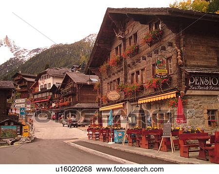 Switzerland, Europe, valais, wallis, Val d'Anniviers, Grimentz, alpine village, Les Becs de Bossons CafT Restaurant, Pension, outdoor cafT View Large Photo Image Stock Photo - Switzerland, Europe, valais, wallis, Val d'Anniviers, Grimentz, alpine village, Les Becs de Bossons CafT Restaurant, Pension, outdoor cafT. Fotosearch