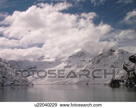 Stock Photo -  Switzerland, Europe, valais, wallis, Val D'Heremence, Lac des Dix, Dam Grande Dixence, 2, 365 metres, world's highest concrete dam. Fotosearch