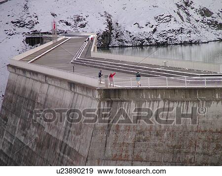 Stock Photo -  Switzerland, Europe, valais, wallis, Val D'Heremence, Dam Grande Dixence, 2, 365 metres, world's highest concrete dam, Lac des Dix. Fotosearch