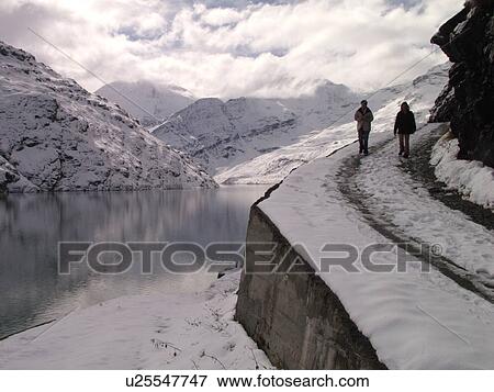 Stock Photo -  Switzerland, Europe, valais, wallis, Val D'Heremence, Dam Grande Dixence, 2, 365 metres, world's highest concrete dam, Lac des Dix. Fotosearch