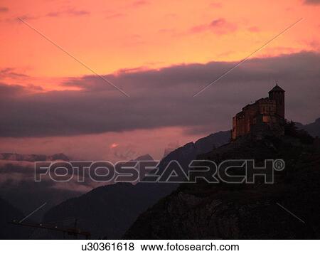 Switzerland, Europe, valais, wallis, Sion, Rhone Valley, Fendant Wine Region, Church of Notre Dame de ValFre, 11th century, sunset, alps View Large Photo Image Stock Photo - Switzerland, Europe, valais, wallis, Sion, Rhone Valley, Fendant Wine Region, Church of Notre Dame de ValFre, 11th century, sunset, alps. Fotosearch