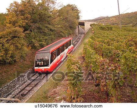 Stock Photograph -  Switzerland, Europe, valais, wallis, Crans-Montana, Rhone Valley, Fendant Wine Region, SMC, Funiculaire Sierre. Fotosearch