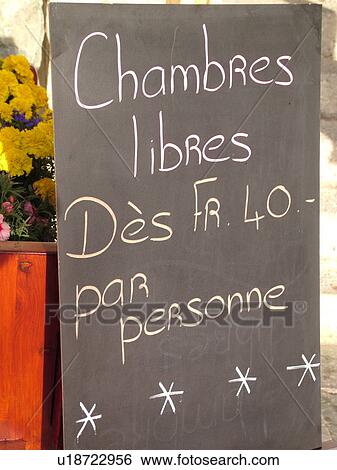 Stock Photograph -  Switzerland, Europe, valais, wallis, Val d'Anniviers, Grimentz, sign, rooms, vacancy, hotel. Fotosearch
