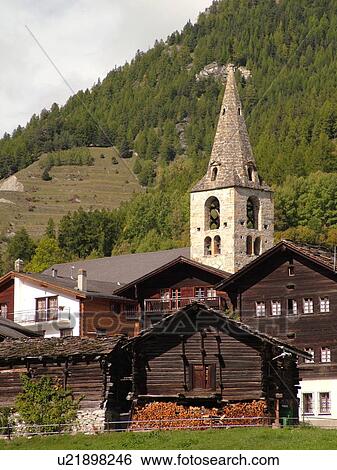 Switzerland, Europe, valais, wallis, Val D'Herens, Evolene, village, chalets, church View Large Photo Image Stock Photograph - Switzerland, Europe, valais, wallis, Val D'Herens, Evolene, village, chalets, church. Fotosearch