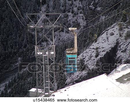 Stock Photography -  Switzerland, Europe, valais, wallis, Val D'Heremence, Dam Grande Dixence, 2, 365 metres, world's highest concrete dam, blue cable car. Fotosearch