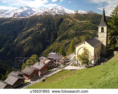 Switzerland, Europe, valais, wallis, Val d'Anniviers, Chandolin, church, alpine village, snow-capped mountain peaks View Large Photo Image Stock Photography - Switzerland, Europe, valais, wallis, Val d'Anniviers, Chandolin, church, alpine village, snow-capped mountain peaks. Fotosearch