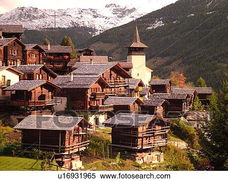 Switzerland, Europe, valais, wallis, Val d'Anniviers, Grimentz, alpine village, church, rooftops View Large Photo Image Stock Photography - Switzerland, Europe, valais, wallis, Val d'Anniviers, Grimentz, alpine village, church, rooftops. Fotosearch