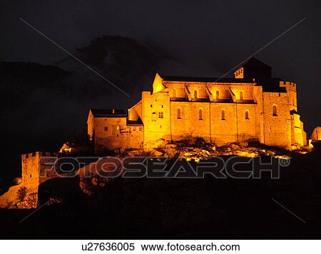 Switzerland, Europe, valais, wallis, Sion, Rhone Valley, Fendant Wine Region, Church of Notre Dame de ValFre, 11th century, illuminated, evening, alps View Large Photo Image Stock Photography - Switzerland, Europe, valais, wallis, Sion, Rhone Valley, Fendant Wine Region, Church of Notre Dame de ValFre, 11th century, illuminated, evening, alps. Fotosearch