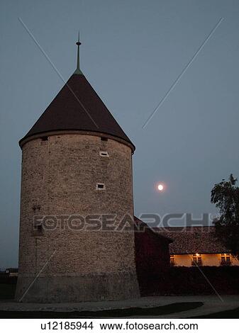 Switzerland, Europe, Vaud, La Cote, Rolle, Chateau de Rolle, full moon View Large Photo Image Picture - Switzerland, Europe, Vaud, La Cote, Rolle, Chateau de Rolle, full moon. Fotosearch