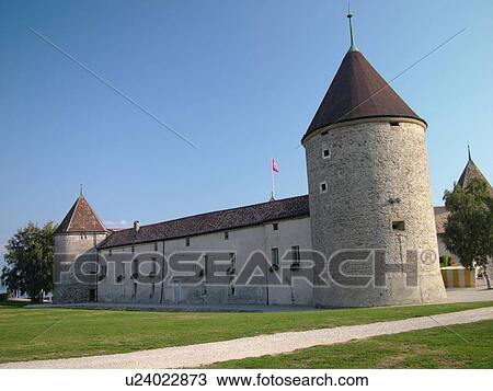 Stock Image -  Switzerland, Europe, Vaud, La Cote, Rolle, Chateau de Rolle. Fotosearch
