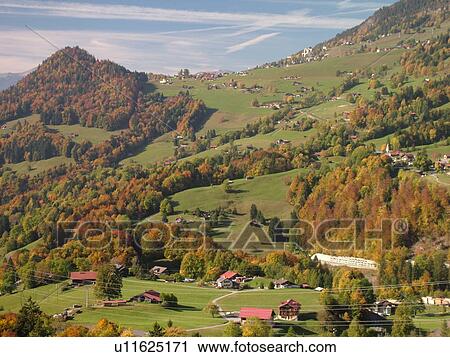 Stock Image -  Switzerland, Europe, Vaud, Le Sepey, scenic overlook. Fotosearch