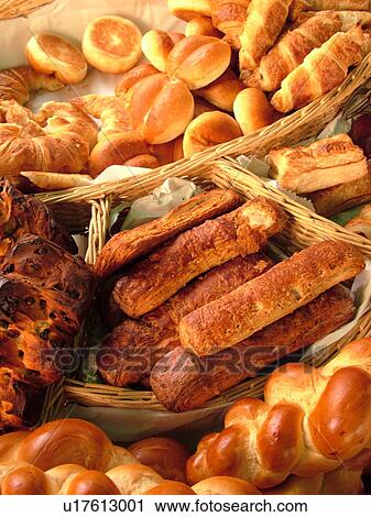 Stock Image -  Switzerland, Europe, Vaud, Morges, La Cote, downtown, City Market, bread, eclairs. Fotosearch