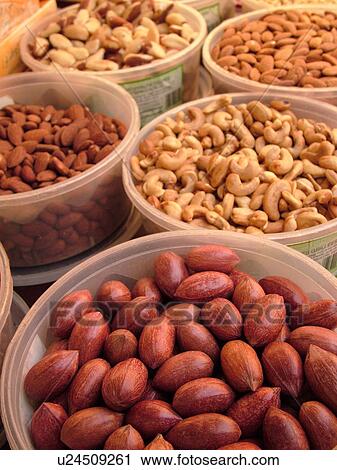 Stock Image -  Switzerland, Europe, Vaud, Morges, La Cote, downtown, City Market, nuts, close-up. Fotosearch