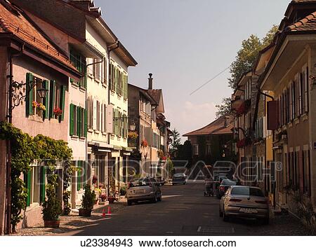 Stock Image -  Switzerland, Europe, Vaud, St. Prex, La Cote, village. Fotosearch