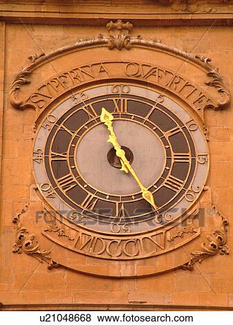 Stock Photo -  Switzerland, Europe, Vaud, Yverdon-les-Bains, The Temple of Yverdon-les-Bains, clock, fatade, downtown. Fotosearch