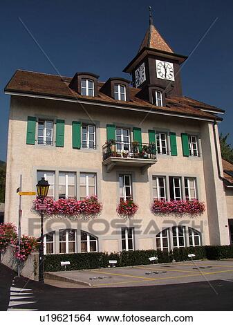 Picture -  Switzerland, Europe, Vaud, Tartegnin, La Cote, school. Fotosearch