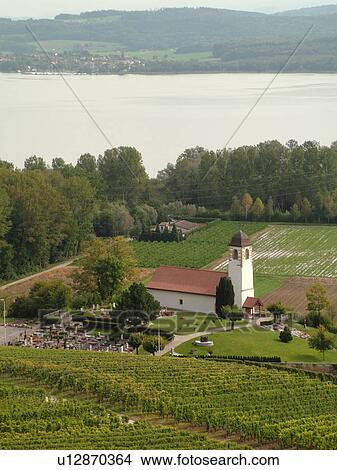 Switzerland, Europe, Vaud, Vallamand, Lac de Morat, Murten, village View Large Photo Image Picture - Switzerland, Europe, Vaud, Vallamand, Lac de Morat, Murten, village. Fotosearch