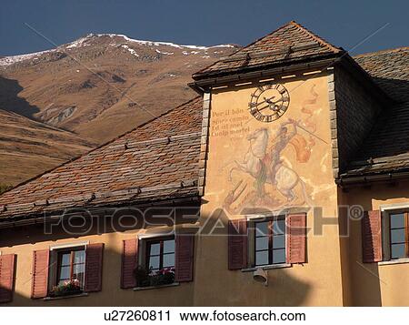 Switzerland, Europe, Zuoz, Ober Engadin, Graubunden, Grisons, building, fresco View Large Photo Image Stock Image - Switzerland, Europe, Zuoz, Ober Engadin, Graubunden, Grisons, building, fresco. Fotosearch