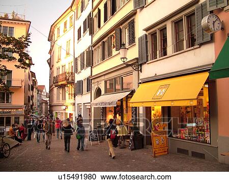 Switzerland, Europe, Zurich, Zuerich, pedestrian street View Large Photo Image Stock Image - Switzerland, Europe, Zurich, Zuerich, pedestrian street. Fotosearch