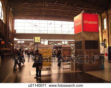 Stock Image -  Switzerland, Europe, Zurich, Zuerich, downtown, train station, commuters. Fotosearch