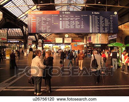 Stock Image -  Switzerland, Europe, Zurich, Zuerich, downtown, train station. Fotosearch