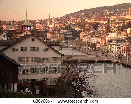 Switzerland, Europe, Zurich, Zuerich, Limmat River, Limmatquai, aerial view View Large Photo Image Stock Image - Switzerland, Europe, Zurich, Zuerich, Limmat River, Limmatquai, aerial view. Fotosearch