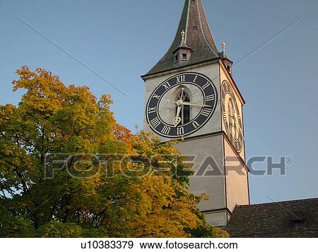 Switzerland, Europe, Zurich, Zuerich, St. Peters Kirche, clock tower View Large Photo Image Stock Photo - Switzerland, Europe, Zurich, Zuerich, St. Peters Kirche, clock tower. Fotosearch