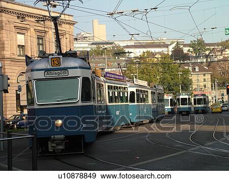 Switzerland, Europe, Zurich, Zuerich, downtown, Bahnhofstrasse, trolley, tram, commuters View Large Photo Image Stock Photo - Switzerland, Europe, Zurich, Zuerich, downtown, Bahnhofstrasse, trolley, tram, commuters. Fotosearch