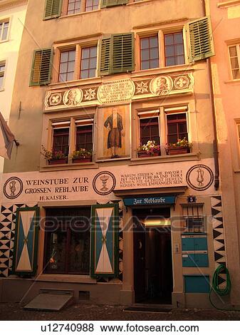 Switzerland, Europe, Zurich, Zuerich, building, cafT, fatade, fresco View Large Photo Image Stock Photo - Switzerland, Europe, Zurich, Zuerich, building, cafT, fatade, fresco. Fotosearch