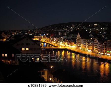 Switzerland, Europe, Zurich, Zuerich, Limmat River, Limmatquai, evening, aerial view View Large Photo Image Stock Photograph - Switzerland, Europe, Zurich, Zuerich, Limmat River, Limmatquai, evening, aerial view. Fotosearch