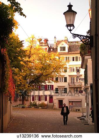 Switzerland, Europe, Zurich, Zuerich, narrow pedestrian street, lamppost View Large Photo Image Stock Photograph - Switzerland, Europe, Zurich, Zuerich, narrow pedestrian street, lamppost. Fotosearch