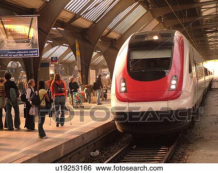 Stock Photograph -  Switzerland, Europe, Zurich, Zuerich, downtown, train station. Fotosearch