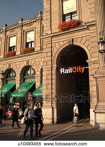 Switzerland, Europe, Zurich, Zuerich, downtown, train station, entrance View Large Photo Image Stock Photography - Switzerland, Europe, Zurich, Zuerich, downtown, train station, entrance. Fotosearch
