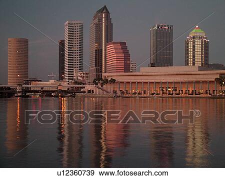 Stock Photo -  Tampa, FL, Florida, Tampa Bay, Garrison Channel, skyline, downtown, evening. Fotosearch