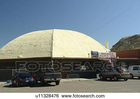 Stock Photograph -  Thermopolis, WY, Wyoming, Hot Springs State Park, hot springs, Hellies Tepee Spa. Fotosearch