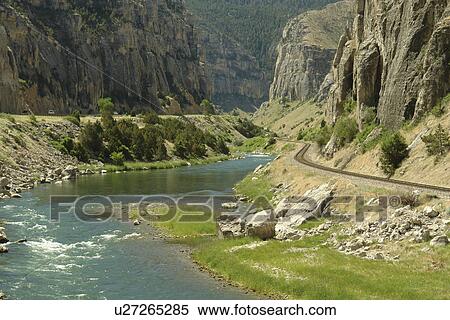 Stock Photography -  Thermopolis, WY, Wyoming, Wind River, Wind River Canyon. Fotosearch
