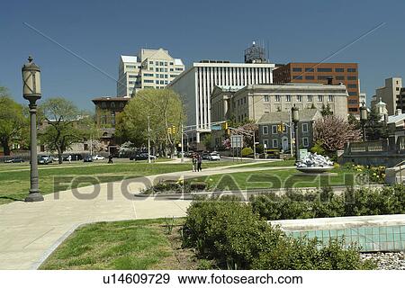 Stock Photo -  Trenton, NJ, New Jersey, Delaware River, Downtown Skyline, city park. Fotosearch