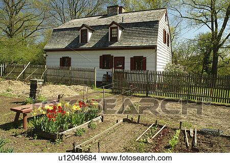 Picture -  Trenton, NJ, New Jersey, Washington Crossing State Park, Johnson Ferry House (a restored Dutch farmhouse) ca. 1740. Fotosearch