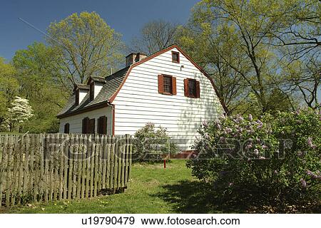 Stock Photo -  Trenton, NJ, New Jersey, Washington Crossing State Park, Johnson Ferry House (a restored Dutch farmhouse) ca. 1740. Fotosearch