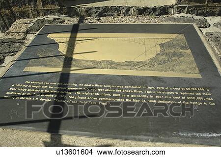 Picture -  Twin Falls, ID, Idaho, Perrine Memorial Bridge, Snake River Canyon, dedication sign. Fotosearch
