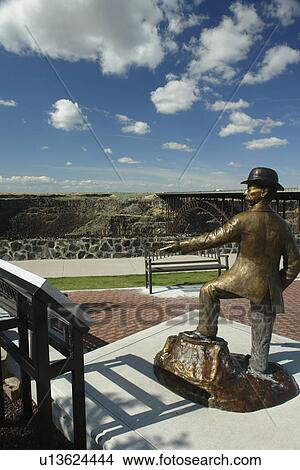 Twin Falls, ID, Idaho, Perrine Memorial Bridge, Snake River Canyon at Buzz Langdon Visitor Center, Ira Burton Perrine Statue View Large Photo Image Picture - Twin Falls, ID, Idaho, Perrine Memorial Bridge, Snake River Canyon at Buzz Langdon Visitor Center, Ira Burton Perrine Statue. Fotosearch