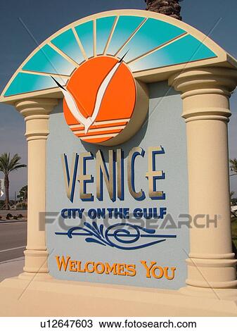 Stock Image -  Venice, FL, Florida, Welcome sign, City on the Gulf. Fotosearch